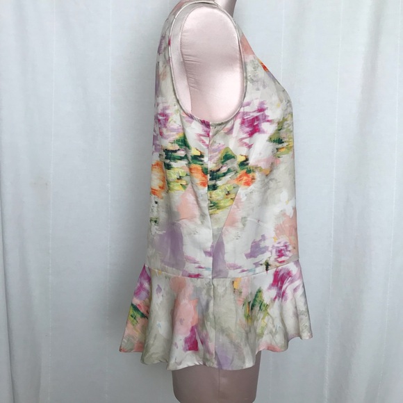 H&M Pastel Cream/Pink/Lilac Abstract Print Sleeveless Peplum Blouse/Top Size 14 - Picture 4 of 8